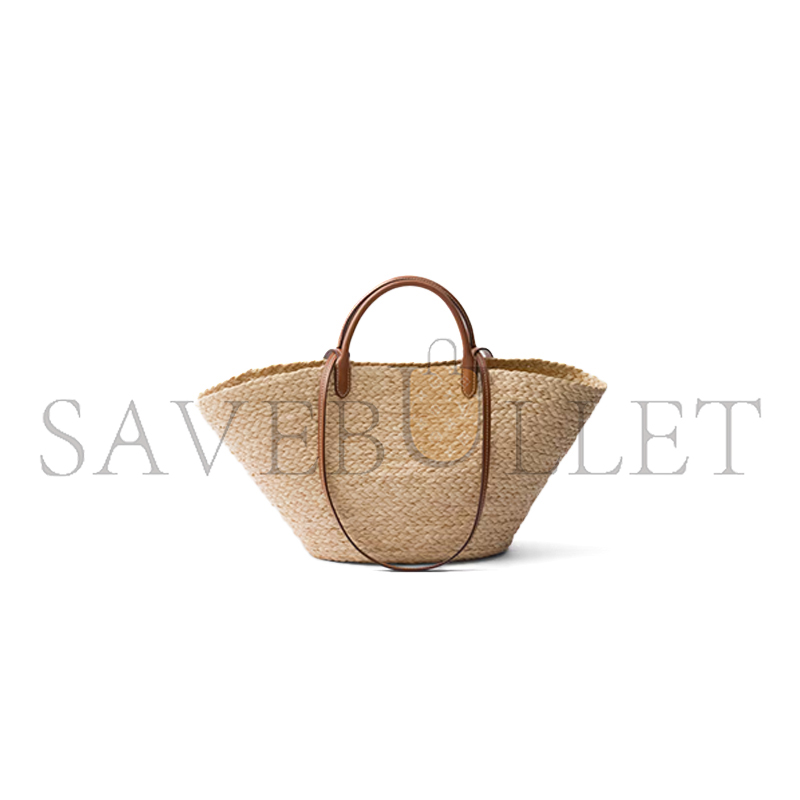 PRADA LARGE RAFFIA AND LEATHER SHOPPING BAG 1BG470 (25*25*15cm)